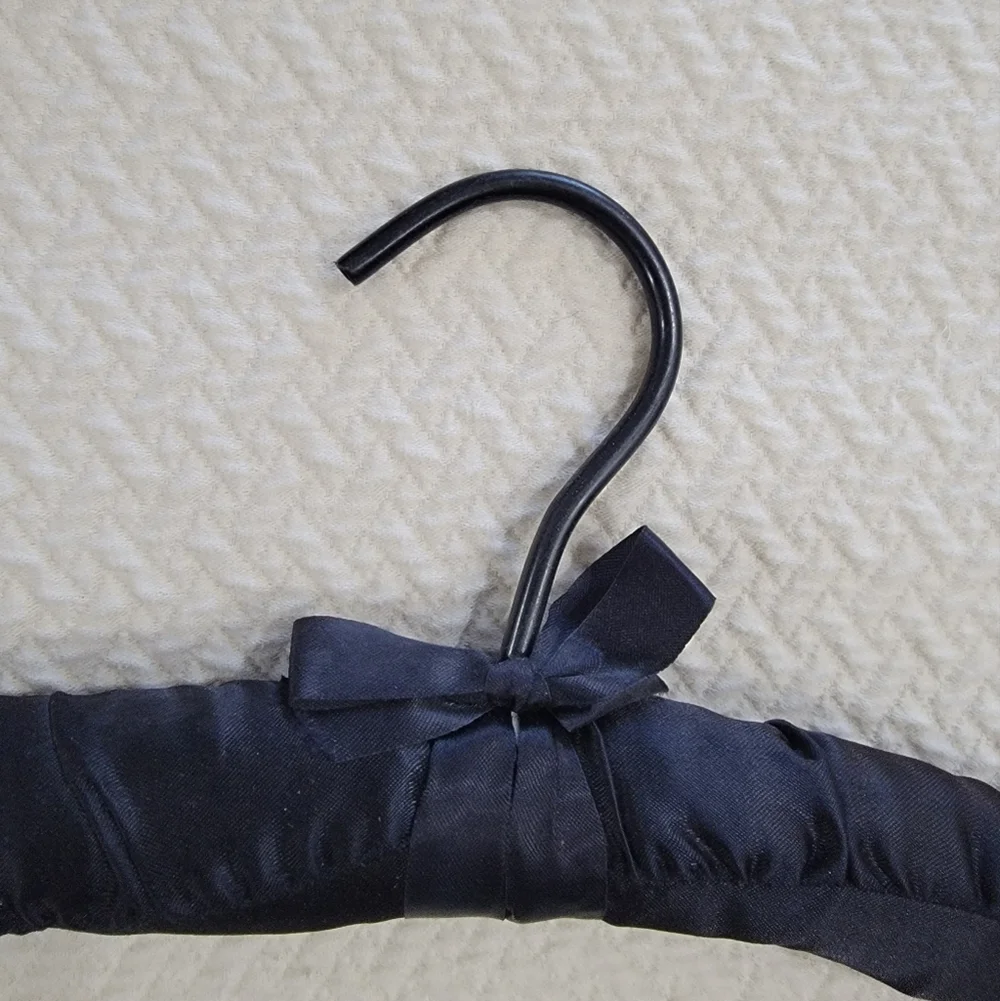 Set of Vintage Black Satin Padded Hangers with Gold And Pearl Accents